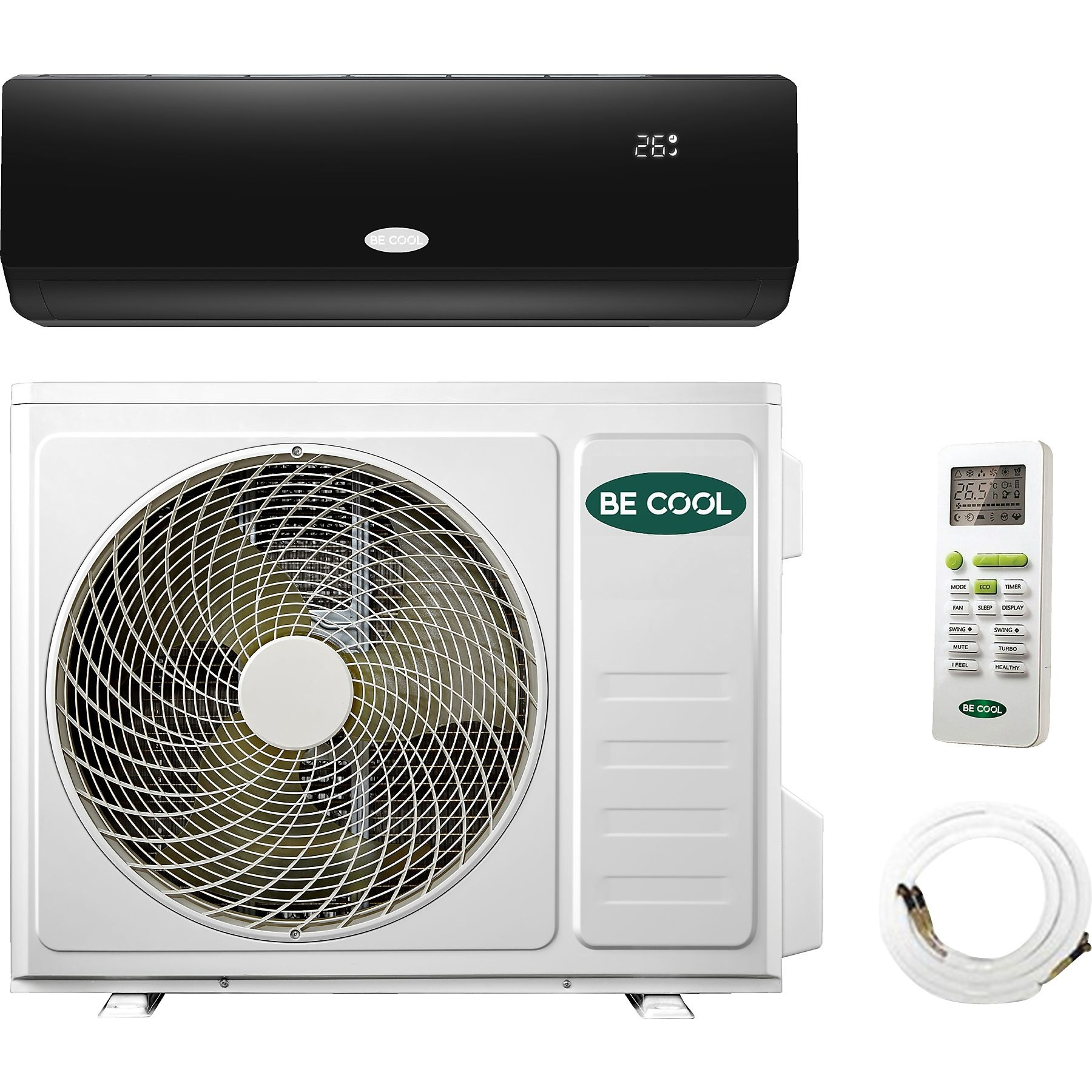 BECOOL BCB12SK2101QW inkl. Vollinstallation Split Klimagerät Schwarz/Weiß Energieeffizienzklasse: A++, Max. Raumgröße: 105 m³